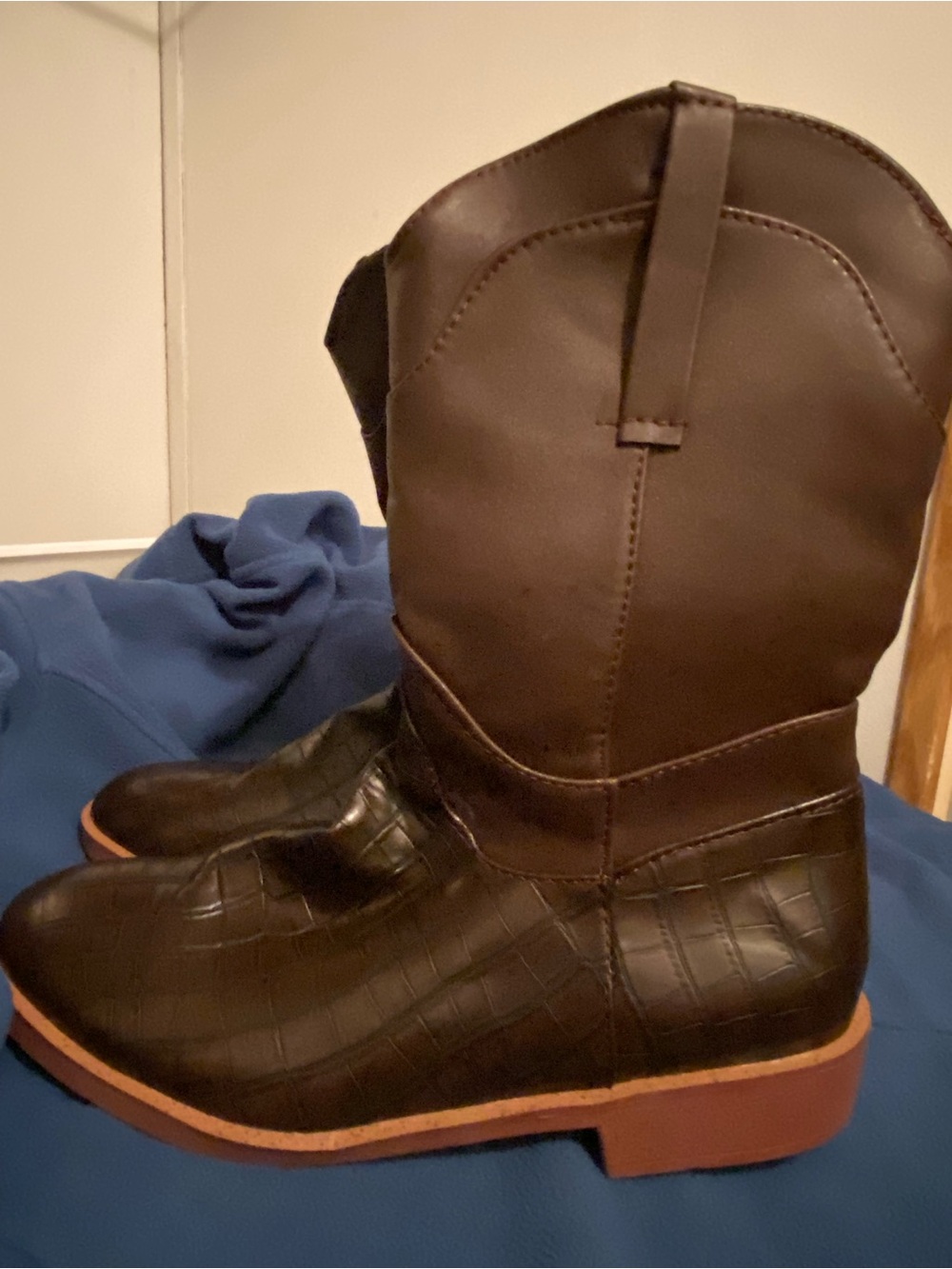 Ahongm Fashion Brown Faux Alligator Cowboy Boots Size 43 EU Men’s 10 Women’s 12